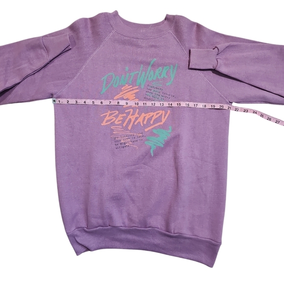 Pannill Sweater L Purple Vintage Graphic Don’t Worry Pullover 80s USA Made - Picture 6 of 7